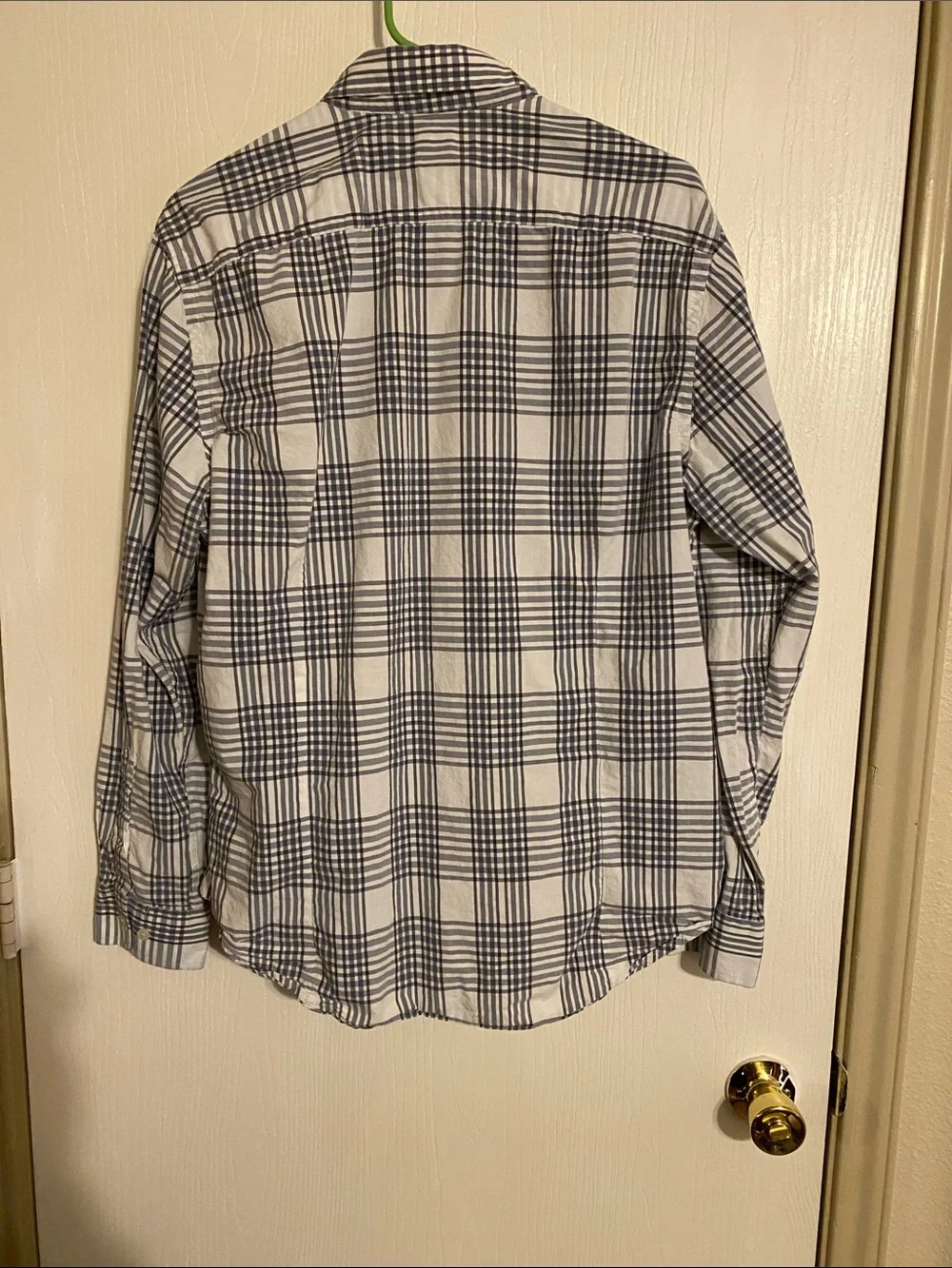Banana Republic White and Navy Plaid Long-Sleeve Button-Down Shirt